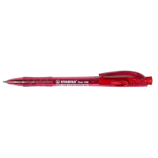 Guľôčkové pero, 0,38 mm, stláčací mechanizmus, STABILO "Liner 308", červené