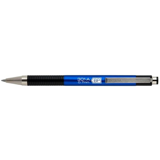 Guľôčkové pero, 0,24 mm, stláčací mechanizmus, farba tela: modrá, ZEBRA "F301 A", modré