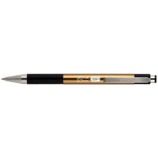 Guľôčkové pero, 0,24 mm, stláčací mechanizmus, farba tela: šampanské, ZEBRA "F301 A", modré
