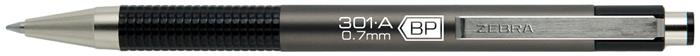 Guľôčkové pero, 0,24 mm, stláčací mechanizmus, farba tela: antracitová, ZEBRA "F301 A", modré