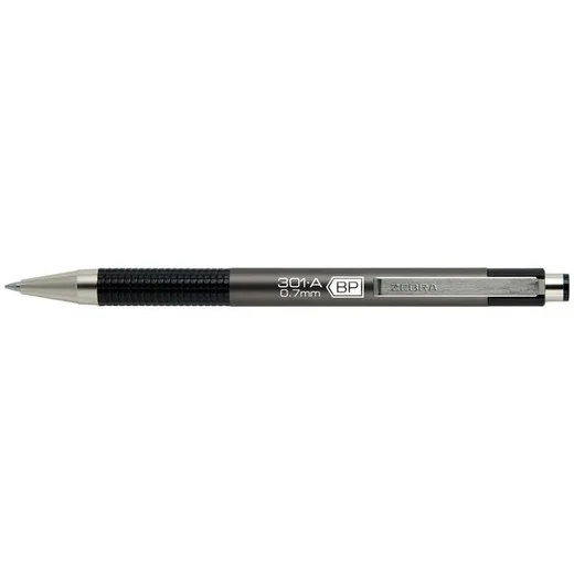 Guľôčkové pero, 0,24 mm, stláčací mechanizmus, farba tela: antracitová, ZEBRA "F301 A", modré