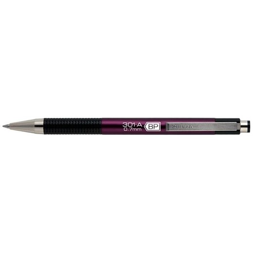 Guľôčkové pero, 0,24 mm, stláčací mechanizmus, farba tela: slezová, ZEBRA "F301 A", modré