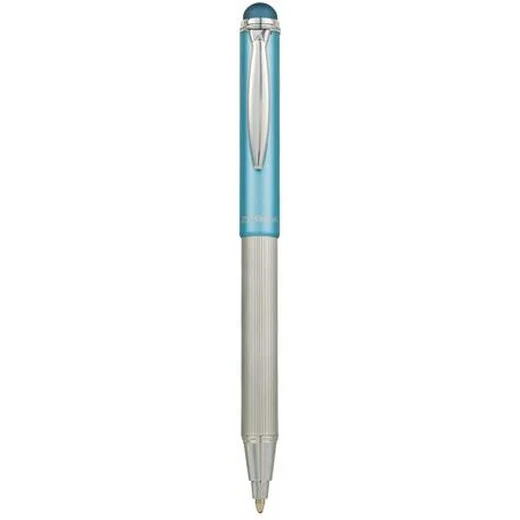 Guľôčkové pero, 0,24 mm, teleskopické, nehrdzavejúca oceľ, svetlomodré telo, ZEBRA "Telescopic Metal Stylus", modrá