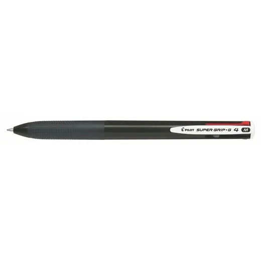 Guľôčkové pero, 0,27 mm, stláčací mechanizmus, čierne, PILOT "Super Grip G", 4-farebné