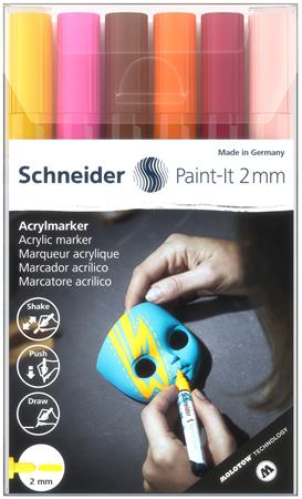 Akrylový popisovač, sada, 2 mm, SCHNEIDER "Paint-It 310", 6 rôznych farieb
