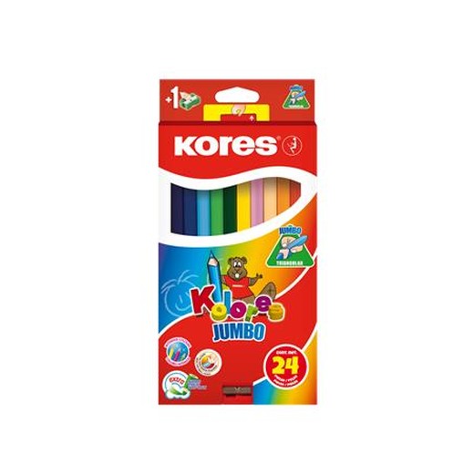 Farebné ceruzky, sada, trojhranné, jumbo, KORES "Kolores Jumbo", 24 rôznych farieb