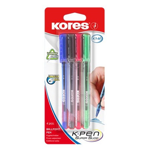Guľôčkové pero, 1,0 mm, s vrchnákom, trojhranný tvar, KORES "K1-M", mix farieb