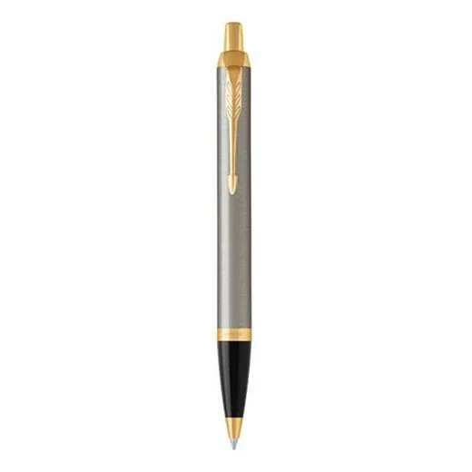 Guľôčkové pero, stláčací mechanizmus, 0,7 mm, klip zlatej farby, telo pera z brúsenej ocele, PARKER "Royal IM", modré
