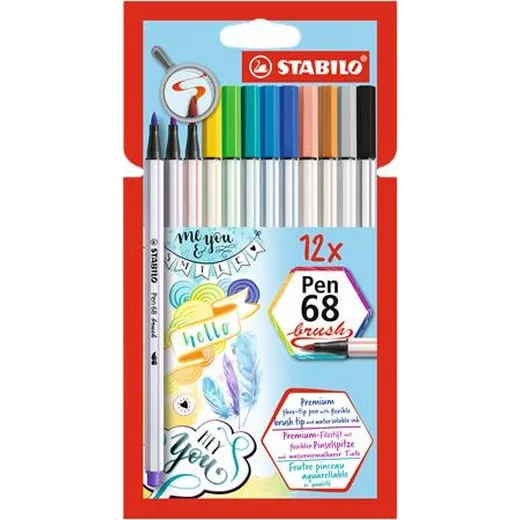 Fixky v tvare štetca, STABILO "Pen 68 brush", 12 farieb