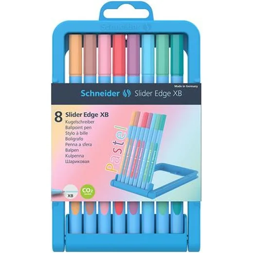 Guľôčkové pero, sada, 0,7 mm, kužeľový hrot, SCHNEIDER "Slider Edge XB Pastel", 8 rôznych pastelovách farieb