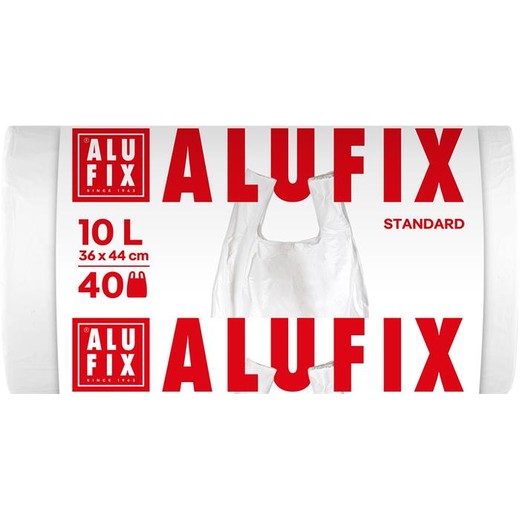 Vrecia na odpadky, s uškom, 10 l, 40 ks, 36x44 cm, 10 µ, ALUFIX, biela
