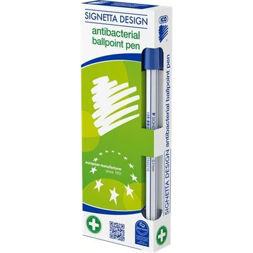 Guľôčkové pero, 0,7 mm, s vrchnákom, antibakteriálne, ICO "Signetta", modrá