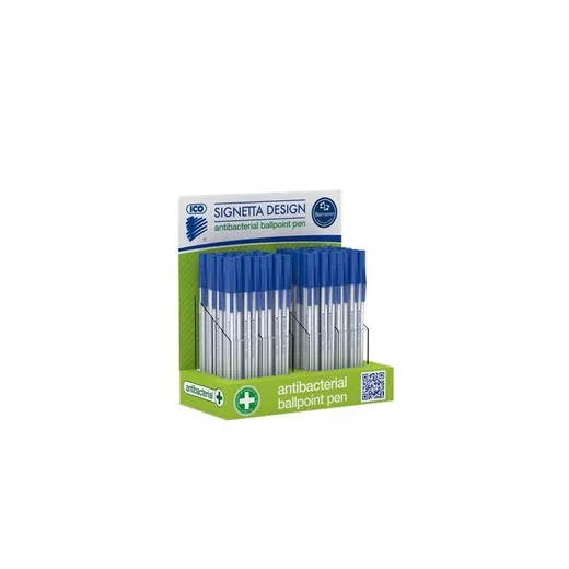 Gulôčkové pero, displej, 0,7 mm, s vrchnákom, antibakteriálne, ICO "Signetta", modrá