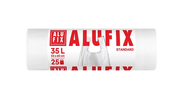 Vrecia na odpadky, s uškom, 35 l, 25 ks, 53x60 cm, 10 µ, ALUFIX, biela