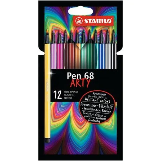 Fixky, sada, 1 mm, STABILO "Pen 68 ARTY", 12 rôznych farieb