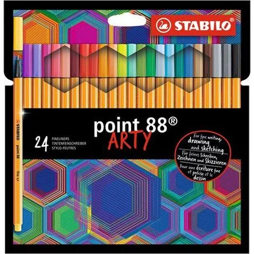 Liner, sada, 0,4 mm, STABILO "Point 88 ARTY", 24 rôznych farieb