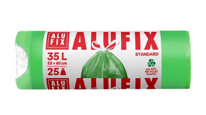 Vrecia na odpadky, zaťahovacie, 35 l, 25 ks, 53x60 cm, 15 µ, ALUFIX, zelená