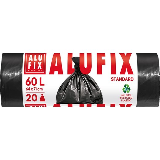 Vrecia na odpadky, 60 l, 20 ks, 64x71 cm, 15 µ, ALUFIX, čierna