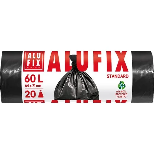 Vrecia na odpadky, 60 l, 20 ks, 64x71 cm, 15 µ, ALUFIX, čierna