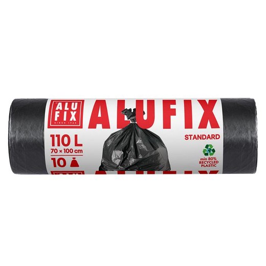 Vrecia na odpadky, 110 l , 10 ks, 70x110 cm, 25 µ, ALUFIX, čierna