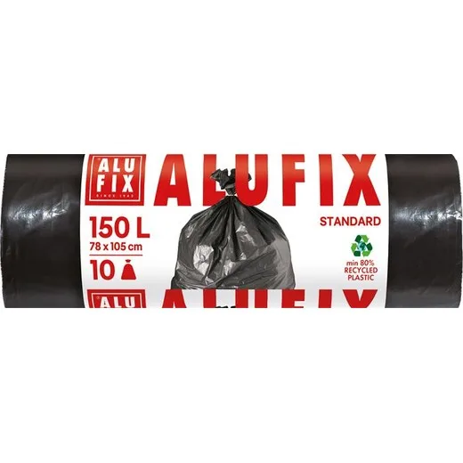 Vrecia na odpadky, 150 l, 10 ks, 80x105 cm, 35 µ, ALUFIX, čierna