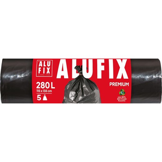 Vrecia na odpadky, 280 l, 5 ks, 115x135 cm, 60 µ, ALUFIX, čierna