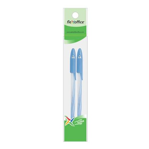 Guľôčkové pero, 0,3 mm, 2 ks/blister, s vrchnákom, FLEXOFFICE "Candee", modré