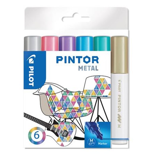 Dekoračný popisovač, sada,1,4 mm, PILOT "Pintor M", 6 druhov metalických farieb