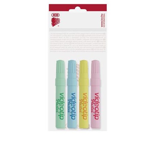 Zvýrazňovač, sada, 1-4 mm, ICO "Videotip", 4 rôznych pastelových farieb
