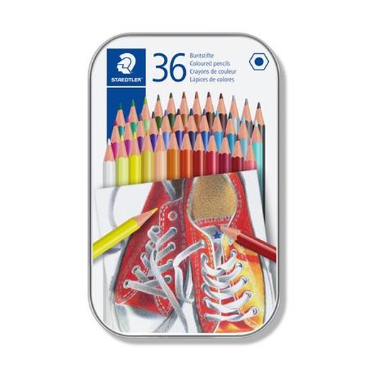 Farebné ceruzky, sada, šesťhranné, v plechovej krabičke, STAEDTLER "175", 36 rôznych farieb