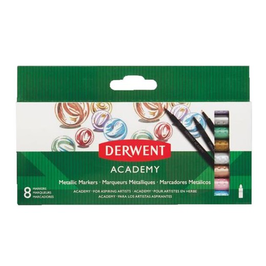 Fixky, sada, DERWENT, "Academy", 8 rôznych metalických farieb