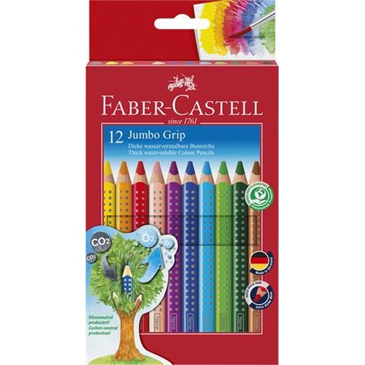 Farebné ceruzky, sada, trojhranné, FABER-CASTELL, "Jumbo Grip", 12 rôznych farieb
