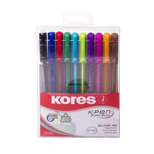 Guľôčkové pero, sada, 1,0 mm, s vrchnákom, trojhranný tvar, KORES "K1-M", mix
