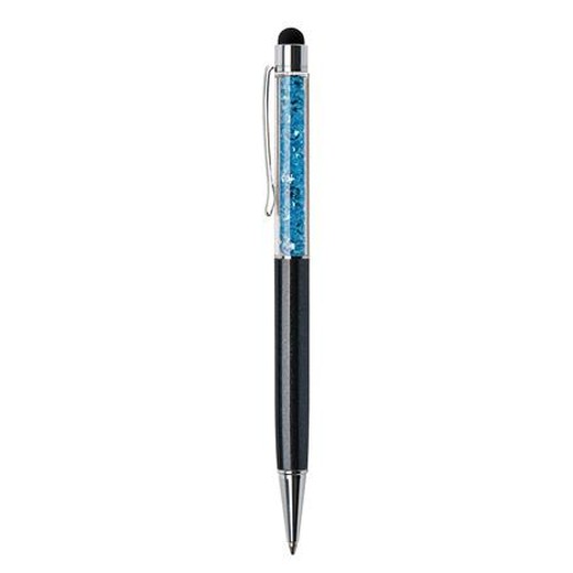 Guľôčkové pero, s SWAROVSKI® krištáľom, čierna, ART CRYSTELLA "Touch", aqua modrý krištáľ