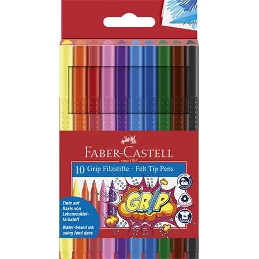 Fixky, sada, trojhranný tvar, FABER-CASTELL "Grip", 10 rôznych farieb