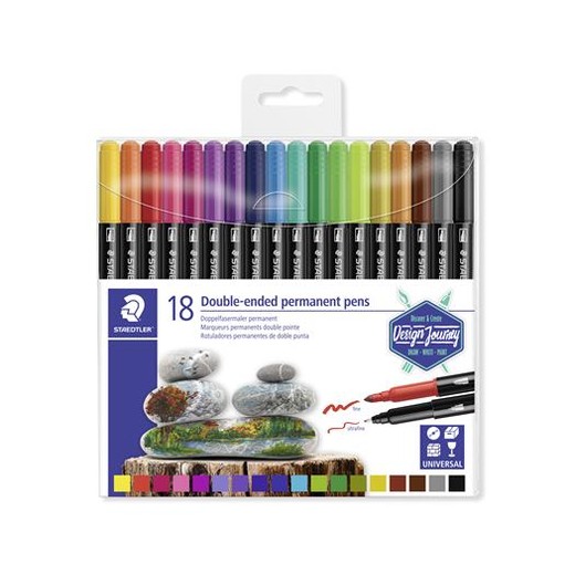 Permanentný popisovač, sada, obojstranný, 0,5/3,0 mm, STAEDTLER "3187", 18 rôznych farieb