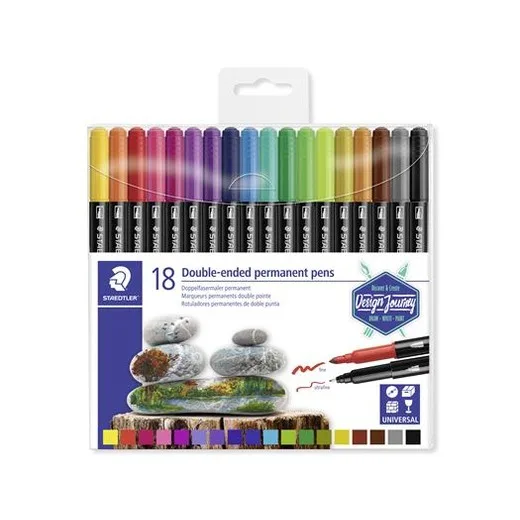 Permanentný popisovač, sada, obojstranný, 0,5/3,0 mm, STAEDTLER "3187", 18 rôznych farieb