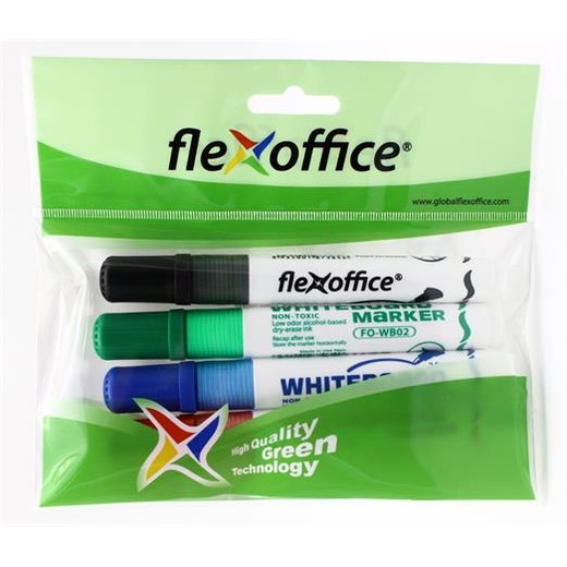 Popisovač na tabule, sada, 2,5 mm, kužeľovitý, sada, FLEXOFFICE "WB02", 4 farby