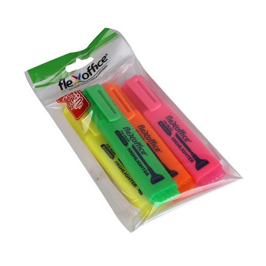 Zvýrazňovač, sada, 1-4 mm, FLEXOFFICE "HL05", 4 rôzne farby