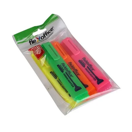 Zvýrazňovač, sada, 1-4 mm, FLEXOFFICE "HL05", 4 rôzne farby