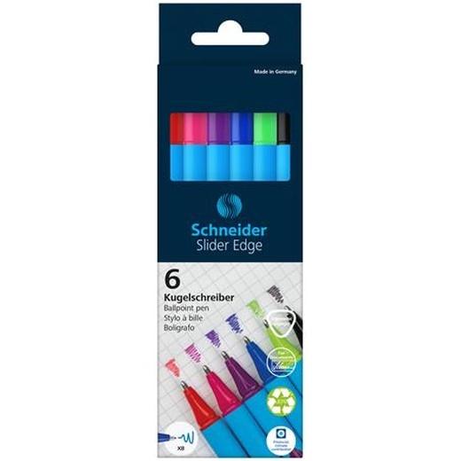 Guľôčkové pero, sada, 0,7 mm, s vrchnákom, SCHNEIDER "Slider Edge XB", mix farieb