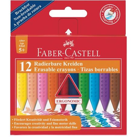 Voskovky, trojhranný tvar, FABER-CASTELL "Grip", 12 rôznych farieb