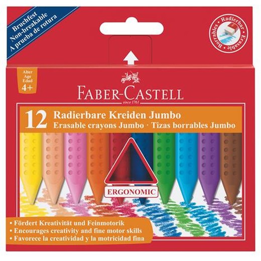 Voskovky, trojhranný tvar, FABER-CASTELL "Jumbo Grip", 12 rôznych farieb