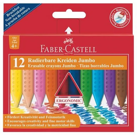 Voskovky, trojhranný tvar, FABER-CASTELL "Jumbo Grip", 12 rôznych farieb