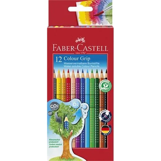 Farebné ceruzky, sada, trojhranný tvar, FABER-CASTELL "Grip 2001", 12 rôznych farieb