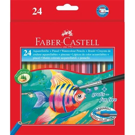 Akvarelové ceruzky, sada, šesťhranné, so štetcom, FABER-CASTELL, 24 rôznych farieb