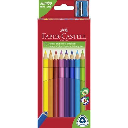 Farebné ceruzky, sada, trojhranný tvar, FABER-CASTELL "Jumbo", 10 rôznych farieb