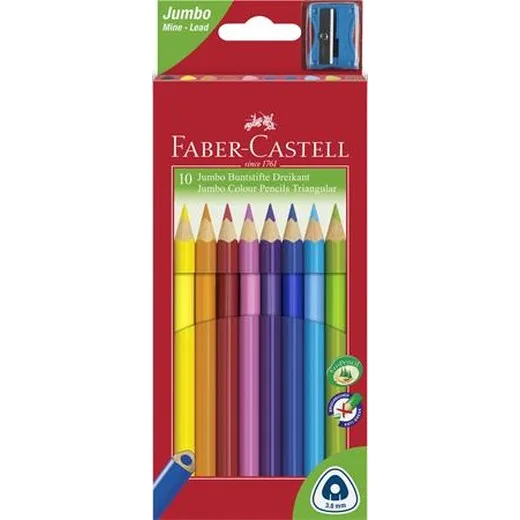 Farebné ceruzky, sada, trojhranný tvar, FABER-CASTELL "Jumbo", 10 rôznych farieb