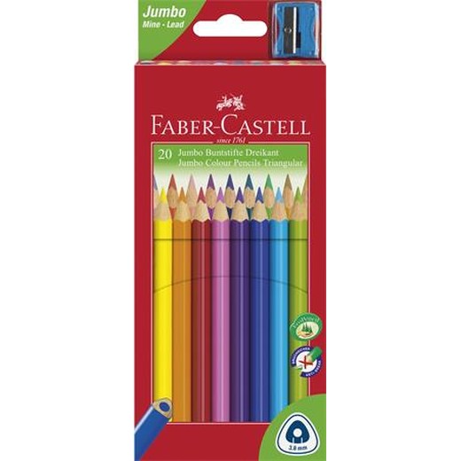 Farebné ceruzky, sada, trojhranný tvar, FABER-CASTELL "Jumbo", 20 rôznych farieb