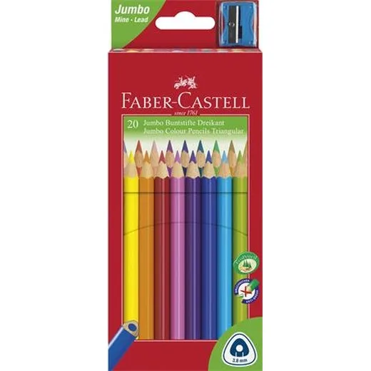 Farebné ceruzky, sada, trojhranný tvar, FABER-CASTELL "Jumbo", 20 rôznych farieb